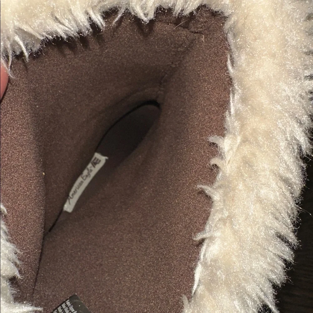 Vintage American Eagle Brown Faux Fur Lined Wedge Boots size 10